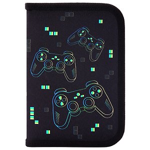 Пенал 1отд. "Pixel gamepad" с наполнением, 21*14см, 1 отк. планка, 24 предмета