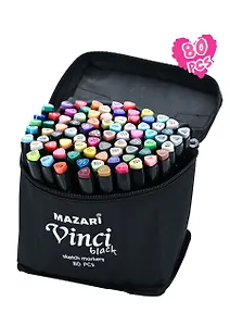 Маркеры для скетчинга Mazari "VINCI BLACK", тканевый чехол, 80 цветов