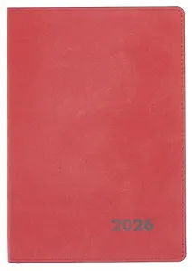 Еженедельник дат. 2026г. А5+ 80л "Нубук" коралловый, кожзам, мягк. переплет, тисн. фольгой, офсет, справ.мат-лы, закругл.углы, 2 ляссе, инд.уп