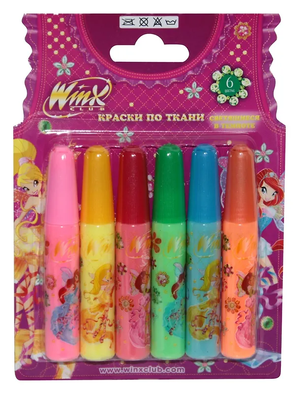 Краски по ткани 06цв 07мл "WINX CLUB" светящиеся в темноте, блистер, WINX 229608 — 2