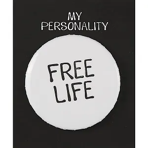 Значок круглый Free Life (белый) (металл) (38мм)