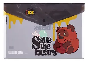 Папка-конверт А4 на кнопке "Винни-Пух", пластик,