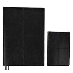 Книга для записей А5+ 120л кл. "САРИФ ЧЁРНЫЙ" иск.кожа, мягк.переплет, два ляссе, + обложка для паспорта 95*145мм, подар.карт.коробка с ПВХ-крышкой