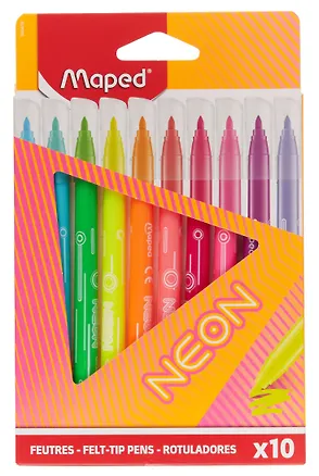 Фломастеры 10 цветов "Neon" смываемые, Maped 3101052