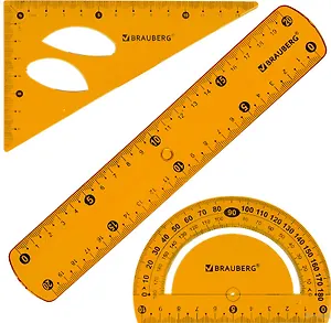 Набор геометрический средний "FLEX" линейка 20см, угольник, транспортир, гибкие, ассорти, BRAUBERG