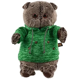 Мягкая игрушка Басик в зеленой толстовке с карманом-кенгуру (25 см) 2755046