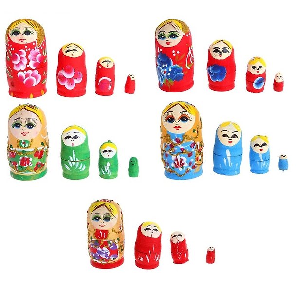 Матрешка деревянная 5 в 1 узорная с цветами (4х4х8,5) (465200) 2473145 — 1