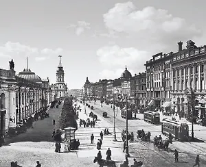 Открытка с видами (СПб) ч/б Перспектива Невского проспекта