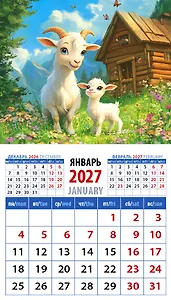 Календарь 2027г 94*167 «Год козы. Счастливые мама и малыш» на магните