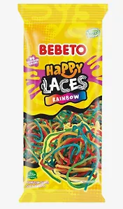 Мармелад BEBETO HAPPY LACES RAINBOW со вкусом клубники, черной смородины, персика и яблока, 160г