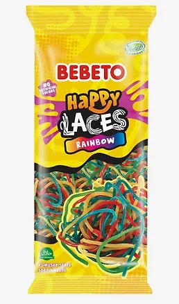 Мармелад BEBETO HAPPY LACES RAINBOW со вкусом клубники, черной смородины, персика и яблока, 160г 3090292