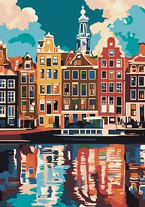 Картина-раскраска по номерам. Набережная в Амстердаме