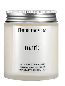 Свеча ароматическая Marie (Сосновая хвоя,Мята,Кипарис,Лимон,Мох,Мускус,Сандаловое дерево,Кедр) (110мл) (flame-MC004)