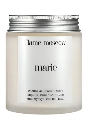 Свеча ароматическая Marie (Сосновая хвоя,Мята,Кипарис,Лимон,Мох,Мускус,Сандаловое дерево,Кедр) (110мл) (flame-MC004) 3103910
