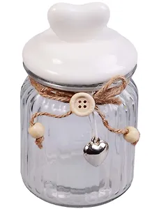Баночка стекло с керамической крышкой Сердце белое (7,5х14)