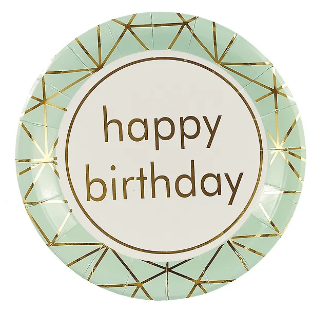 Набор бумажных тарелок Happy birthday на мятном фоне (18 см) (6 шт) (12-01582-E2) 2689353 — 2