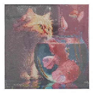 Алмазная мозаика (блестящая) с подрамником, с полным заполнением "Котик и золотая рыбка", 20 х 20 см 3059225