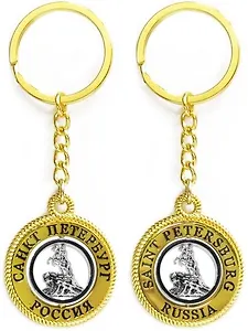 Сувенир, АКМ, Брелок-канат,"Памятник Петру I",, металл, вставка фигурная, цвет золото