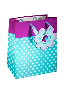 Пакет подарочный бумажный А4 26*32*12 "Горошек", с декор. цветком, бирюзовый, Хансибэг