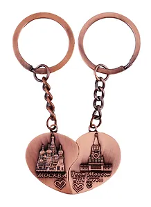 Брелок двойной сердце Москва (металл цв.медь) (178BR-7-19)