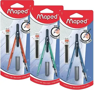 Циркуль школьный "METAL DUO" 2 в 1 (циркуль-карандаш), Maped, цвет в ассортименте