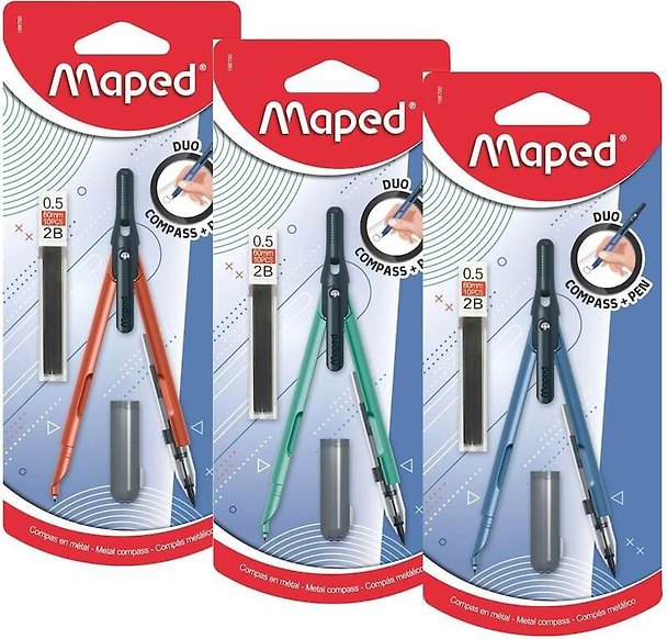 Циркуль школьный "METAL DUO" 2 в 1 (циркуль-карандаш), Maped, цвет в ассортименте 3156873 — 1