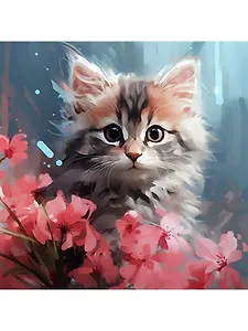 Холст с красками по номерам "Малыши. Котёнок в цветах", 30 х 30 см