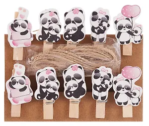 Прищепки декоративные с веревкой Панды (10шт)