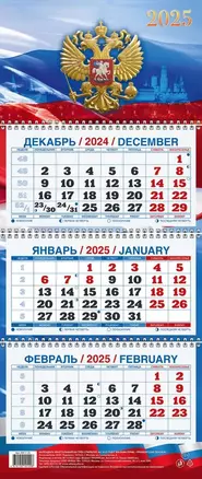 Календарь квартальный 2025г 195*465 "ГОСУДАРСТВЕННАЯ СИМВОЛИКА" настенный, трёхблочный, спираль — 3053954 — 1