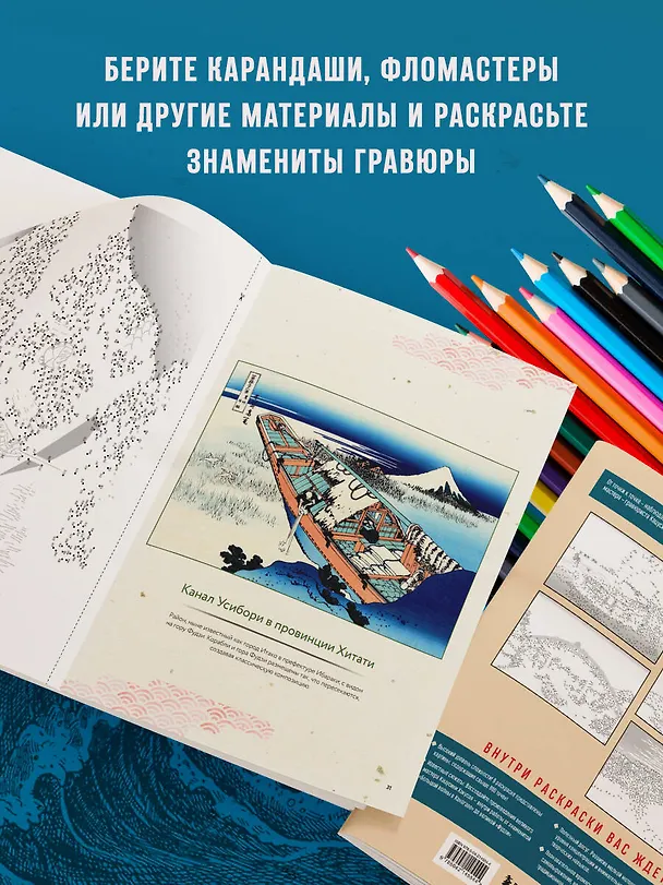 Книга Знаменитые японские гравюры. От точки к точке. Раскраска по мотивам величайших работ Кацусики Хокусая (Осаму Ватанабе) — 8