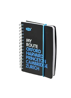 Записная книжка А6 80л лин. "MY ROUTE" спираль, пластик.обл., резинка, черно-голубая, stila 230028