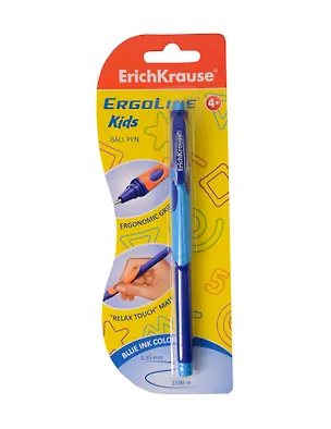 Ручка шариковая синяя "ErgoLine Kids Stick&Grip Neon" 0,5мм, блистер, подвес, ErichKrause 3116052