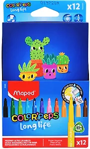 Фломастеры 12цв "COLOR'PEPS LONG LIFE", суперсмываемые, картонный пенал, блист., Maped