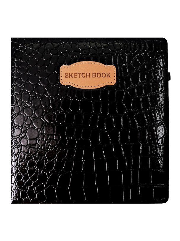 Скетчбук 200*200 80л "CROCO" черный, 140г/м2, слоновая кость, кожзам, резинка 3107015 — 1