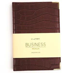 Ежедневник дат. 2025г. А5 176л "Business premium. Impact" темно-коричневый, 7Б, тв.переплет, иск.кожа, обл.поролон, мет.уголки, тонир.блок, цв.торец, справ.мат-лы, ляссе 3055982