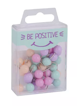 Кнопки гвоздики 40шт "Be positive" кругл.головка, пастельн., ассорти, пласт.подвес — 247549 — 1