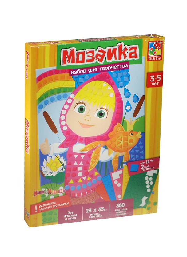 Весел. мозаика Маша и Медведь (Маша с рыбкой) (VT4207-04) (23х33см) (2мм толщ.) (360 накл.) (3-5л.) (коробка) 2488043 — 1