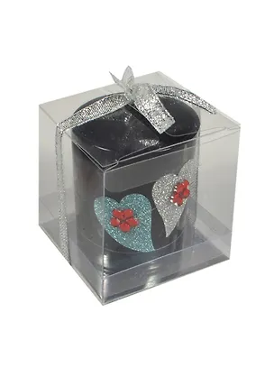 Подсвечник стекло Два сердца на чёрном (5,5х5,5) (916172) 2499417