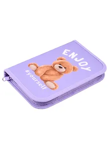 Пенал 1отд. "Мишка на сиреневом" 21*13,5см, молния, полиэстер, откидн.планка