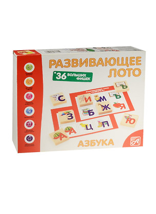 Развивающее Лото Азбука (36 дер.фишек+6карт+ холщ.меш.) (Д461а) (Анданте) (3+) — 2548230 — 1