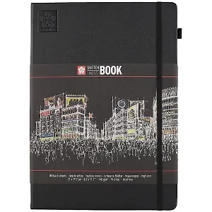 Скетчбук А4 80л 140г/м2, черн.бумага, черн.тв.обл., резинка