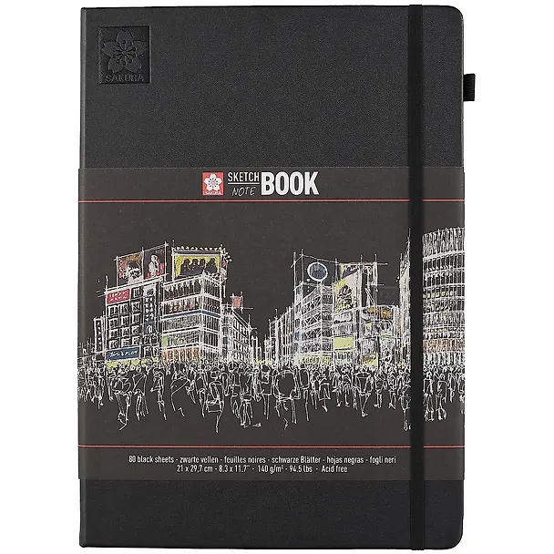 Скетчбук А4 80л 140г/м2, черн.бумага, черн.тв.обл., резинка 258714 — 1