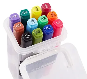 Маркеры для скетчинга 12 цветов, двусторонние кисть/скошенный наконечник, Art idea