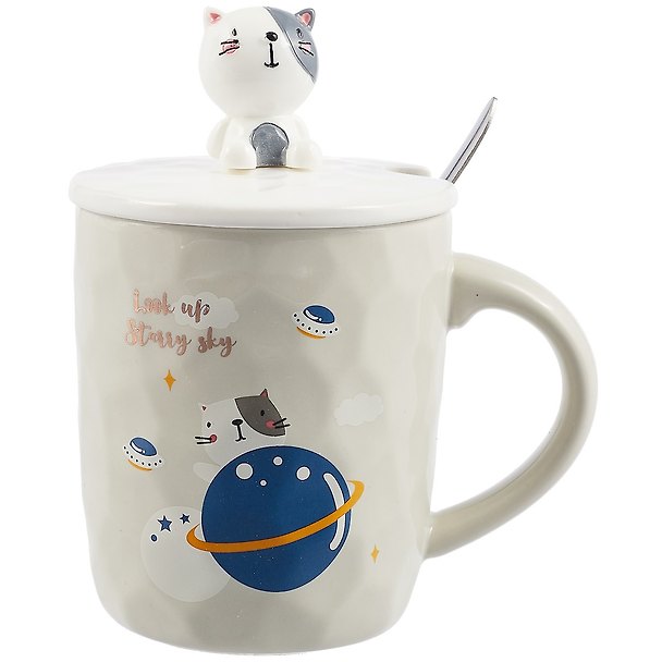Кружка с крышкой и ложкой Котик и планета Starry sky (керамика) (450 мл) (12-09487-126-1) 2849681 — 1