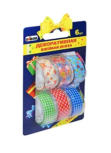 Клейкие ленты 15мм*5м декоративные UNIBOB 6шт., ассорти, европодвес, ш/к39489
