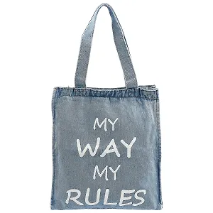 Сумка-шоппер джинсовая на молнии My way my rules (40*33см) (светло-синий)