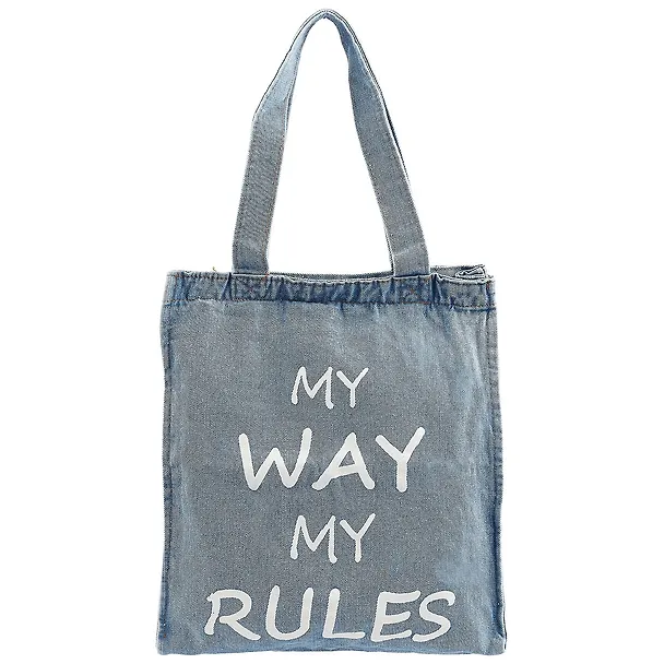 Сумка-шоппер джинсовая на молнии My way my rules (40*33см) (светло-синий) 2619085 — 1