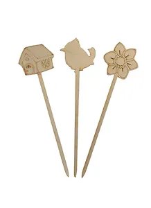 Набор-1 Украшения на шпажках (141259) (3шт) (50мм) (цветок птичка домик) (игрушка из дерева) (упаковка)