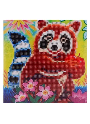 Набор для творчества TUKZAR Алмазная мозаика 20х20см Енот, на подрамнике, частичная выкладка 2792427