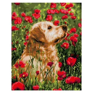 Алмазная мозаика 40х50 см (полное заполнение) "Лабрадор в цветах"